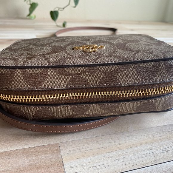 Coach Mini Camera Bag In Signature Canvas - Leather KHAKI BROWN SADDLE 2. - Picture 6 of 16